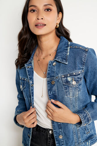 Studded Classic Denim Jacket, Blue, image 1
